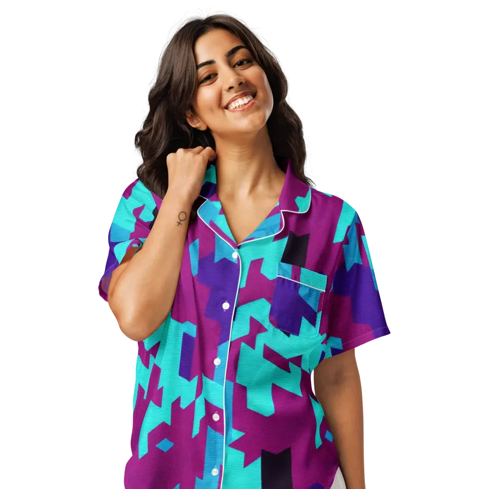 Electric Facets on Women's Short Sleeve Pajama Top — Front