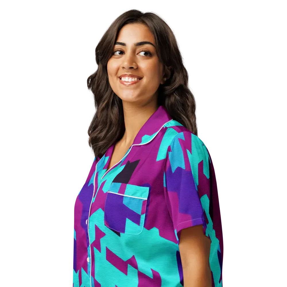 Electric Facets on Women's Short Sleeve Pajama Top — Left Front