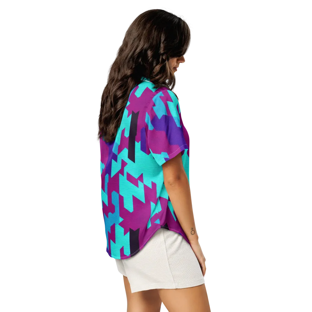 Electric Facets on Women's Short Sleeve Pajama Top — Right Back