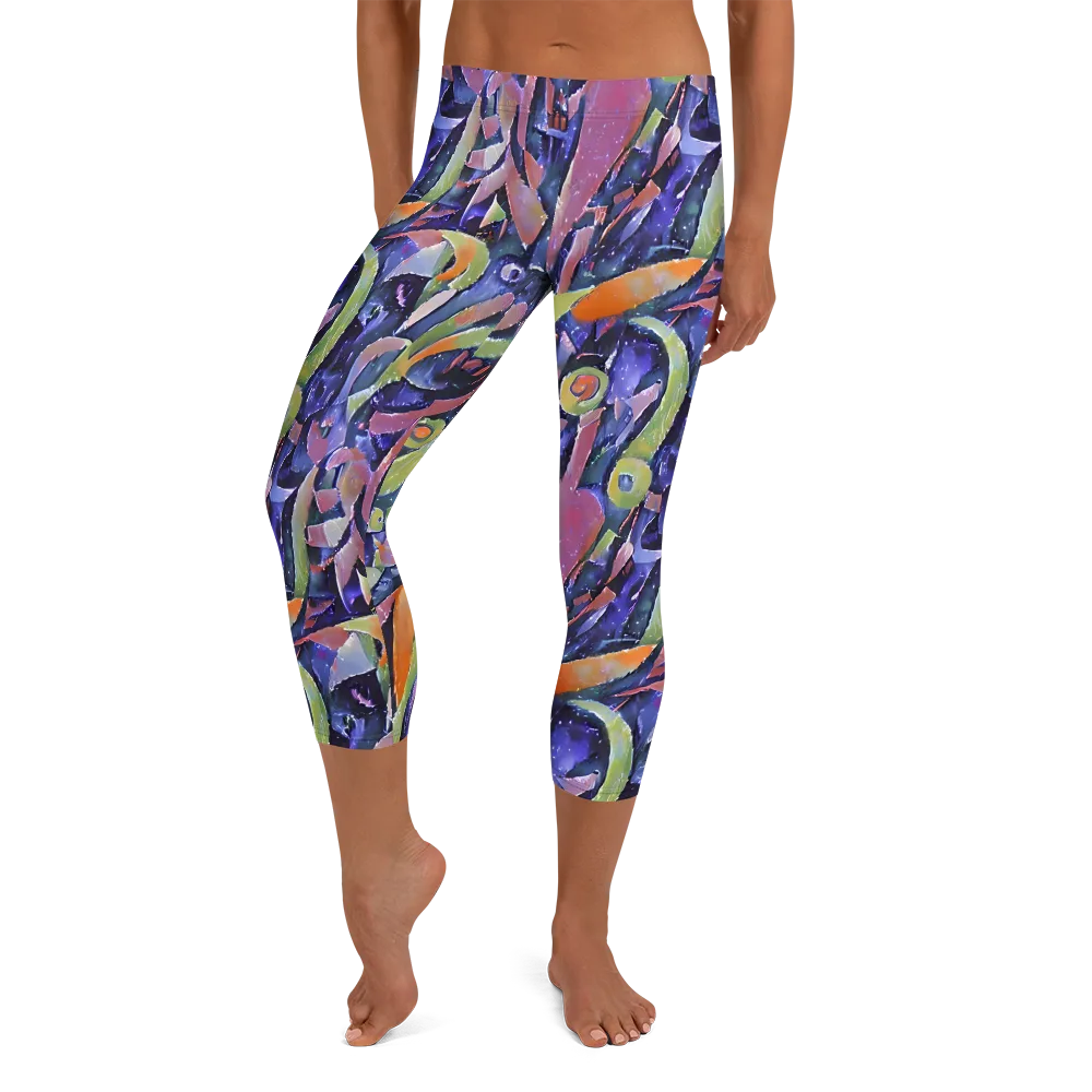 Galactic Brushwork on Capri Leggings — Front