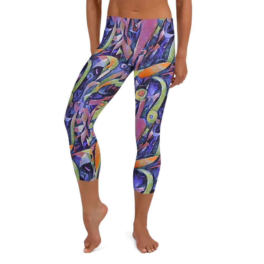 Galactic Brushwork on Capri Leggings — Front