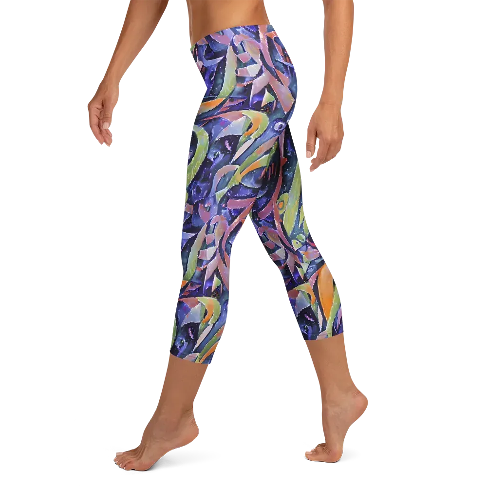 Galactic Brushwork on Capri Leggings — Left
