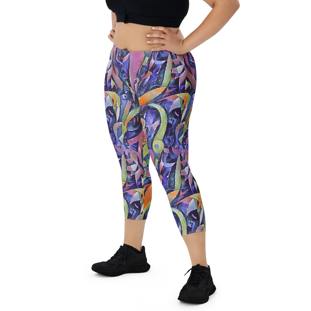 Galactic Brushwork on Capri Leggings — Front