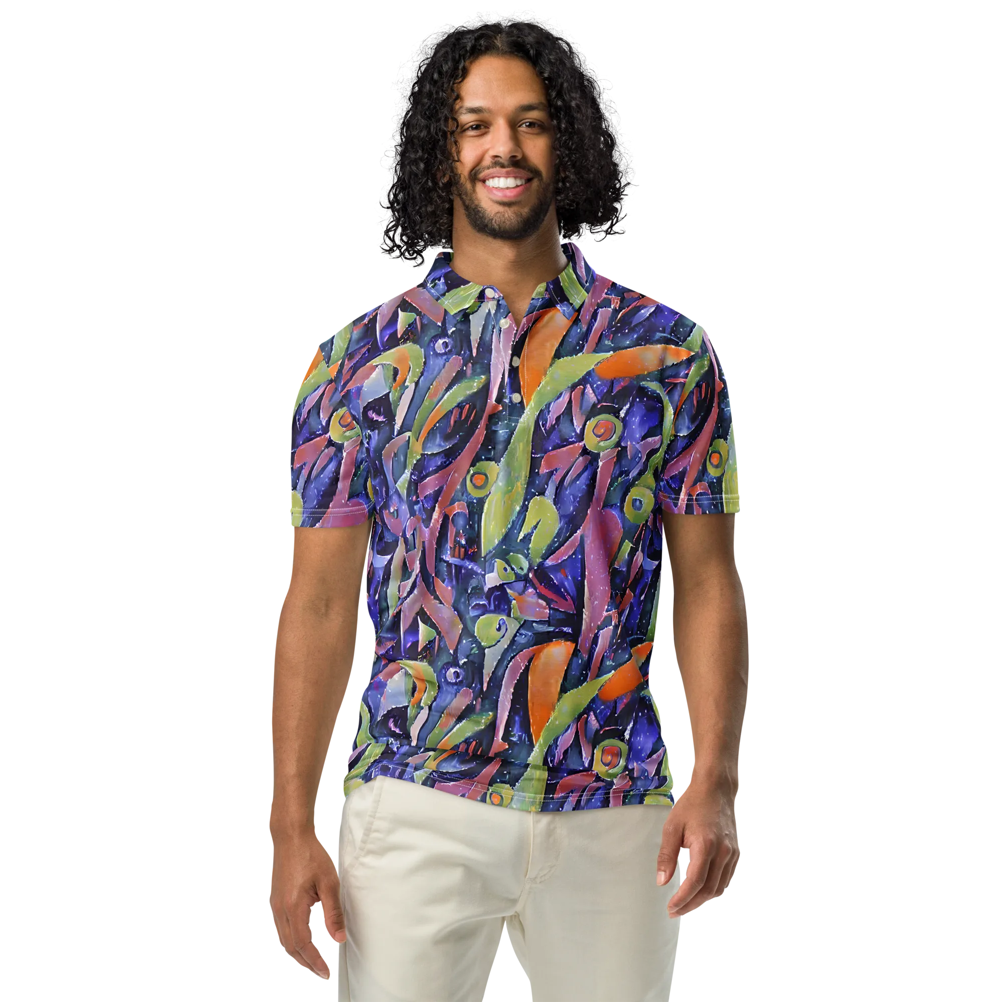 Galactic Brushwork on Men's Slim Fit Polo Shirt — Front