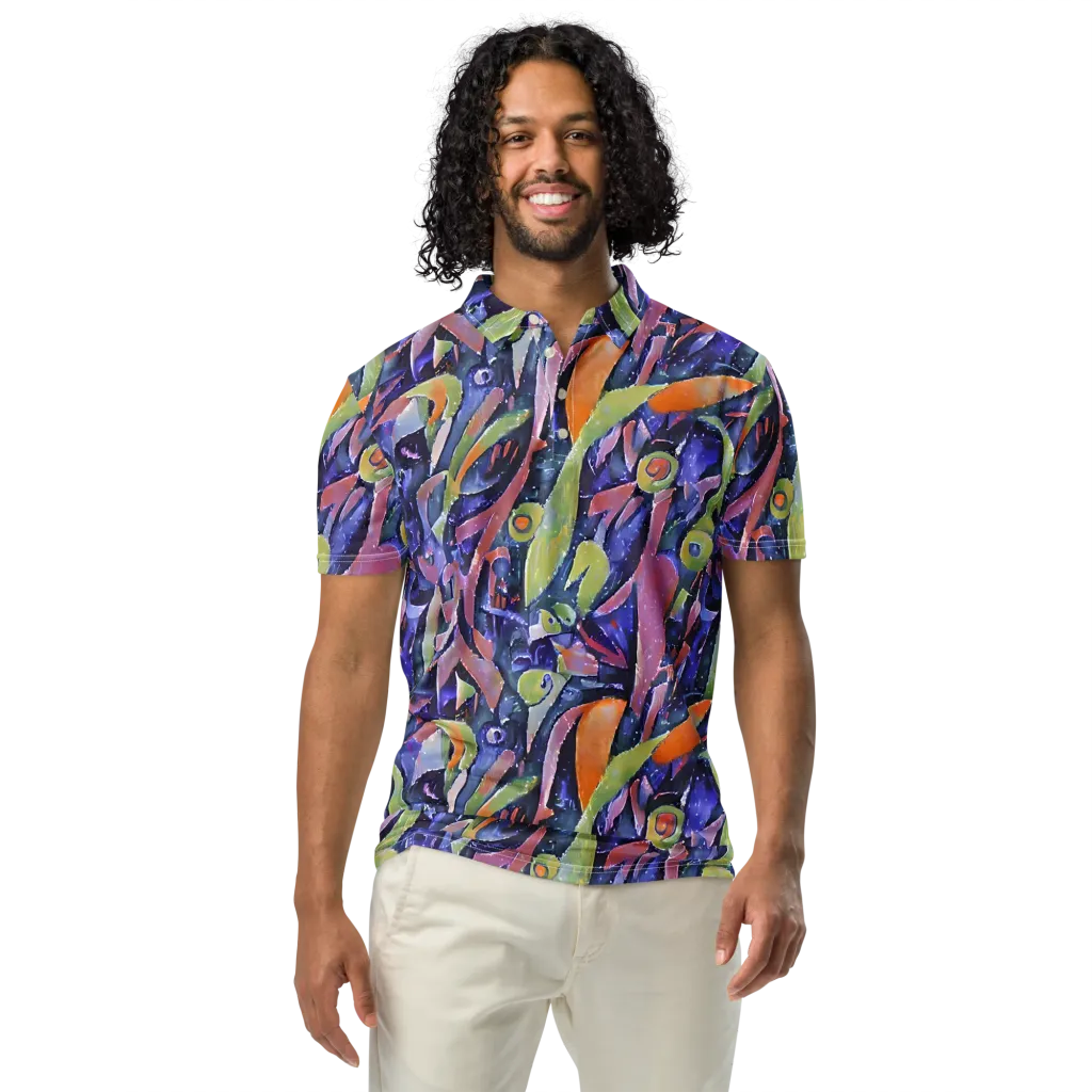 Galactic Brushwork on Men's Slim Fit Polo Shirt — Front