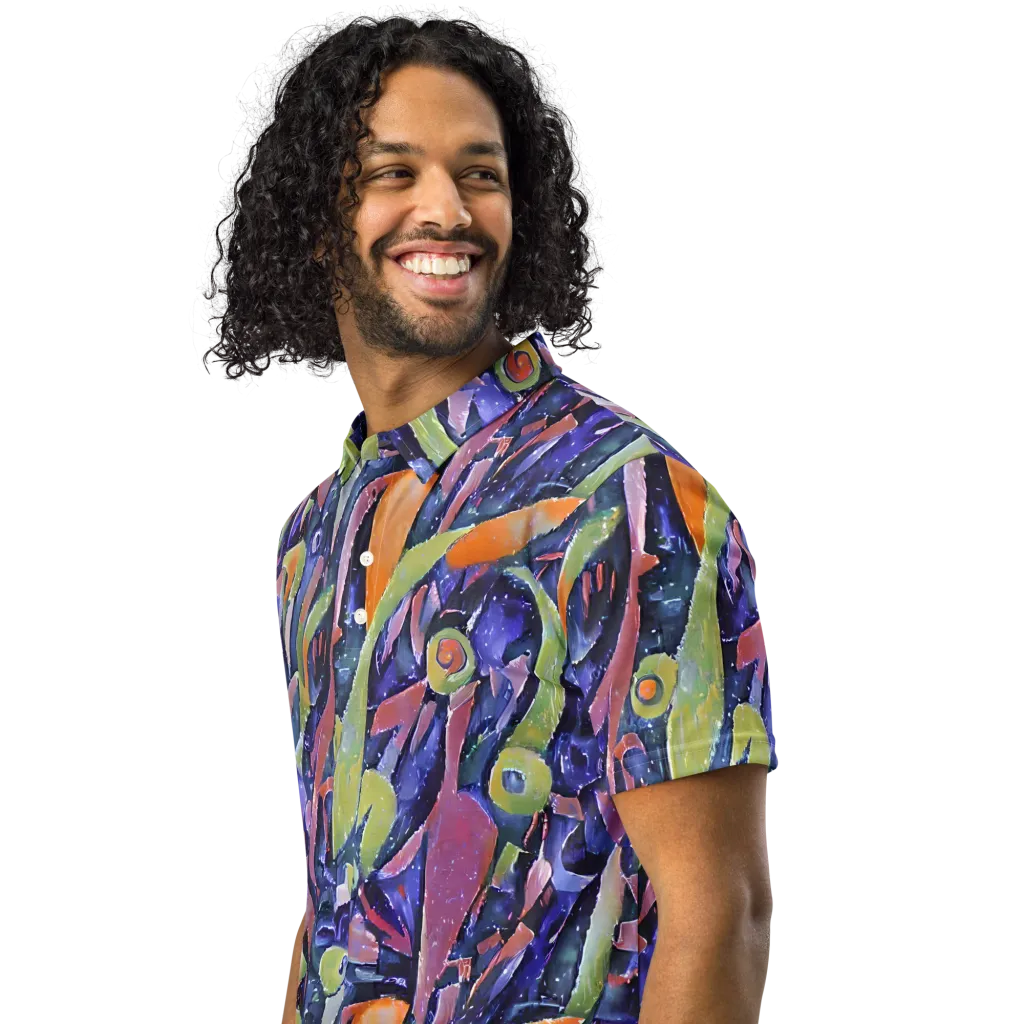 Galactic Brushwork on Men's Slim Fit Polo Shirt — Left Front
