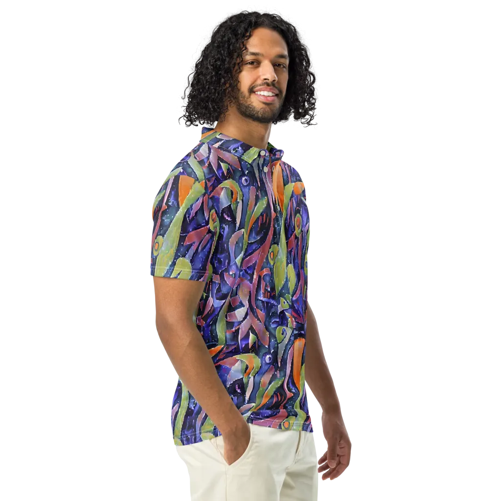 Galactic Brushwork on Men's Slim Fit Polo Shirt — Right Front