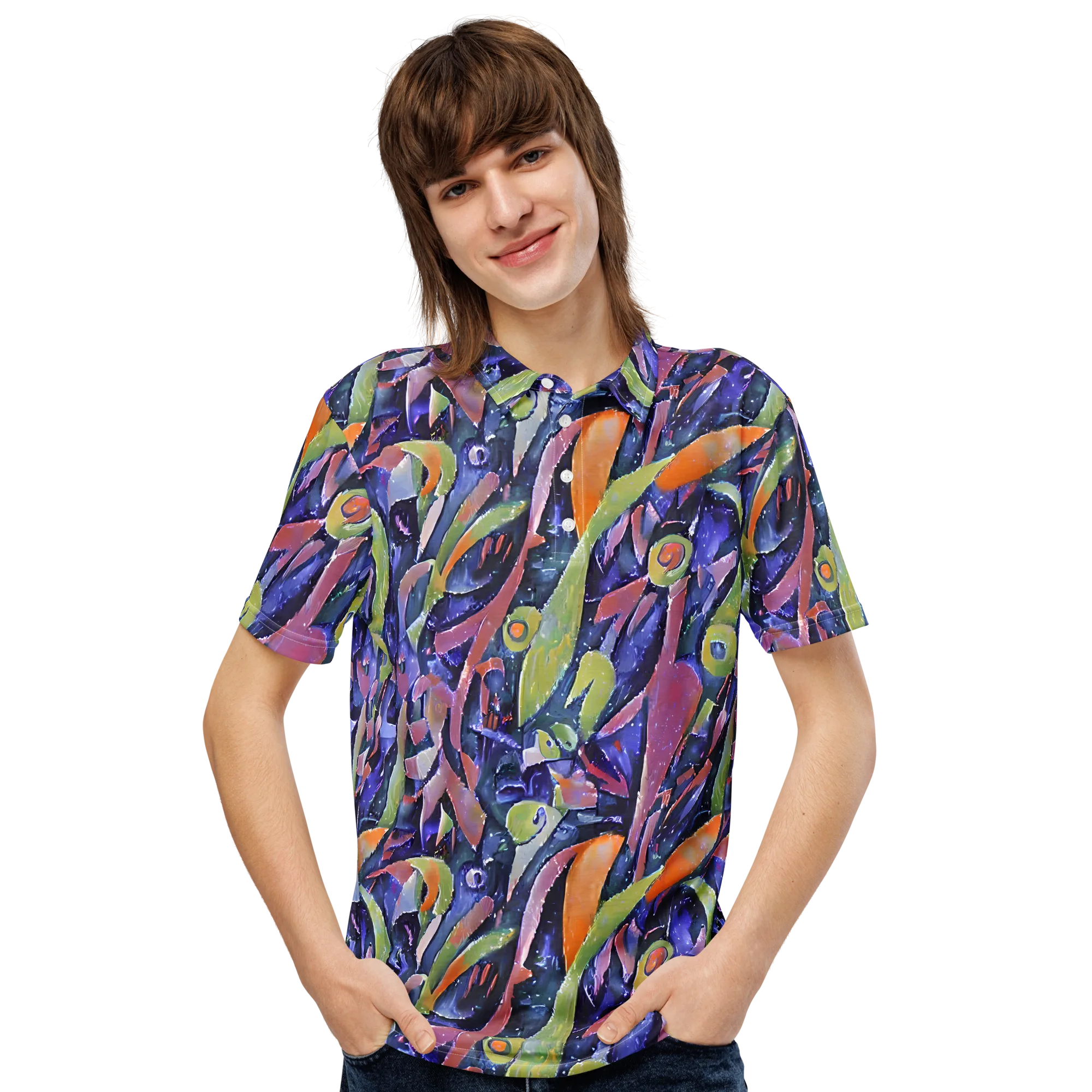 Galactic Brushwork on Men's Slim Fit Polo Shirt — Front