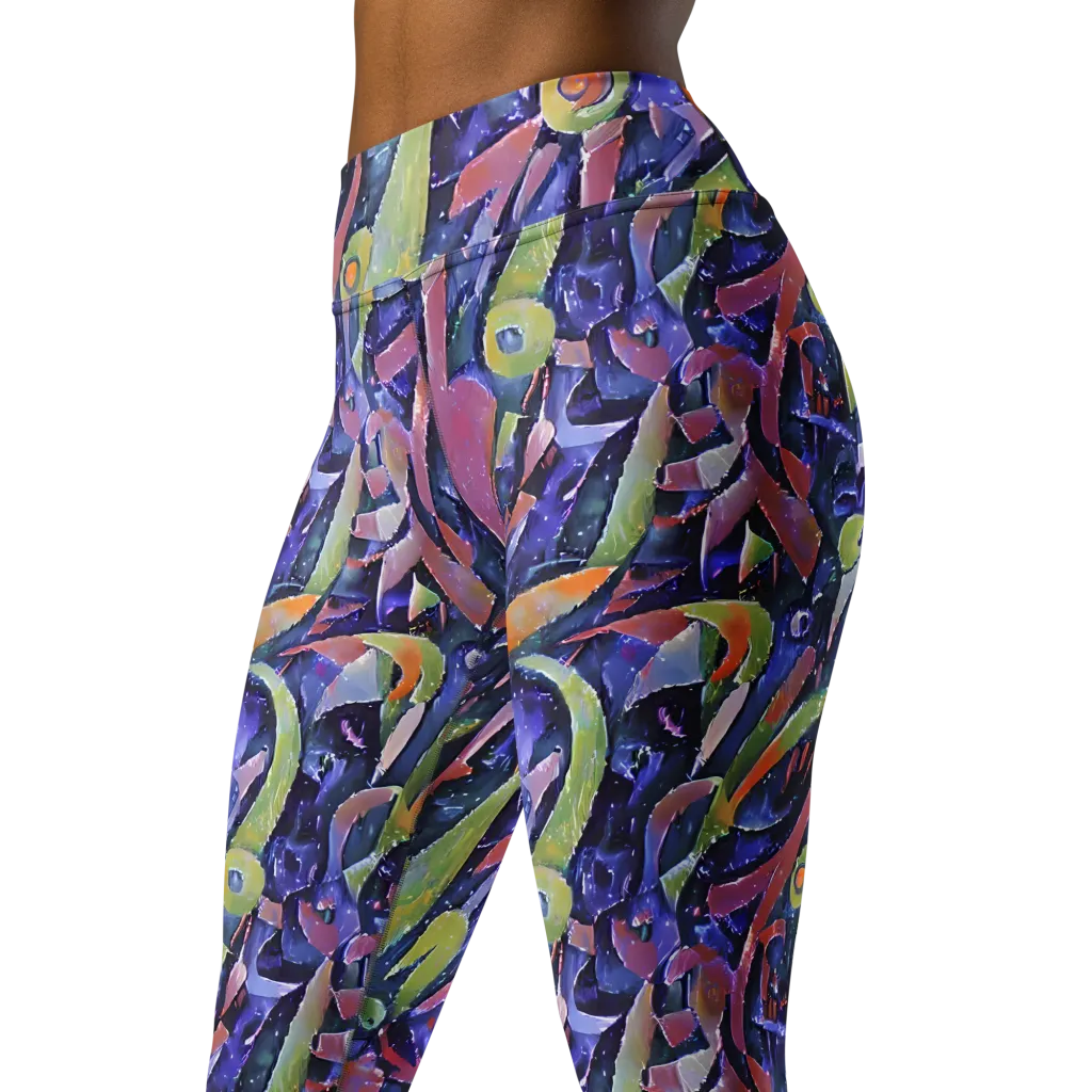 Galactic Brushwork on Yoga Leggings — Left Front
