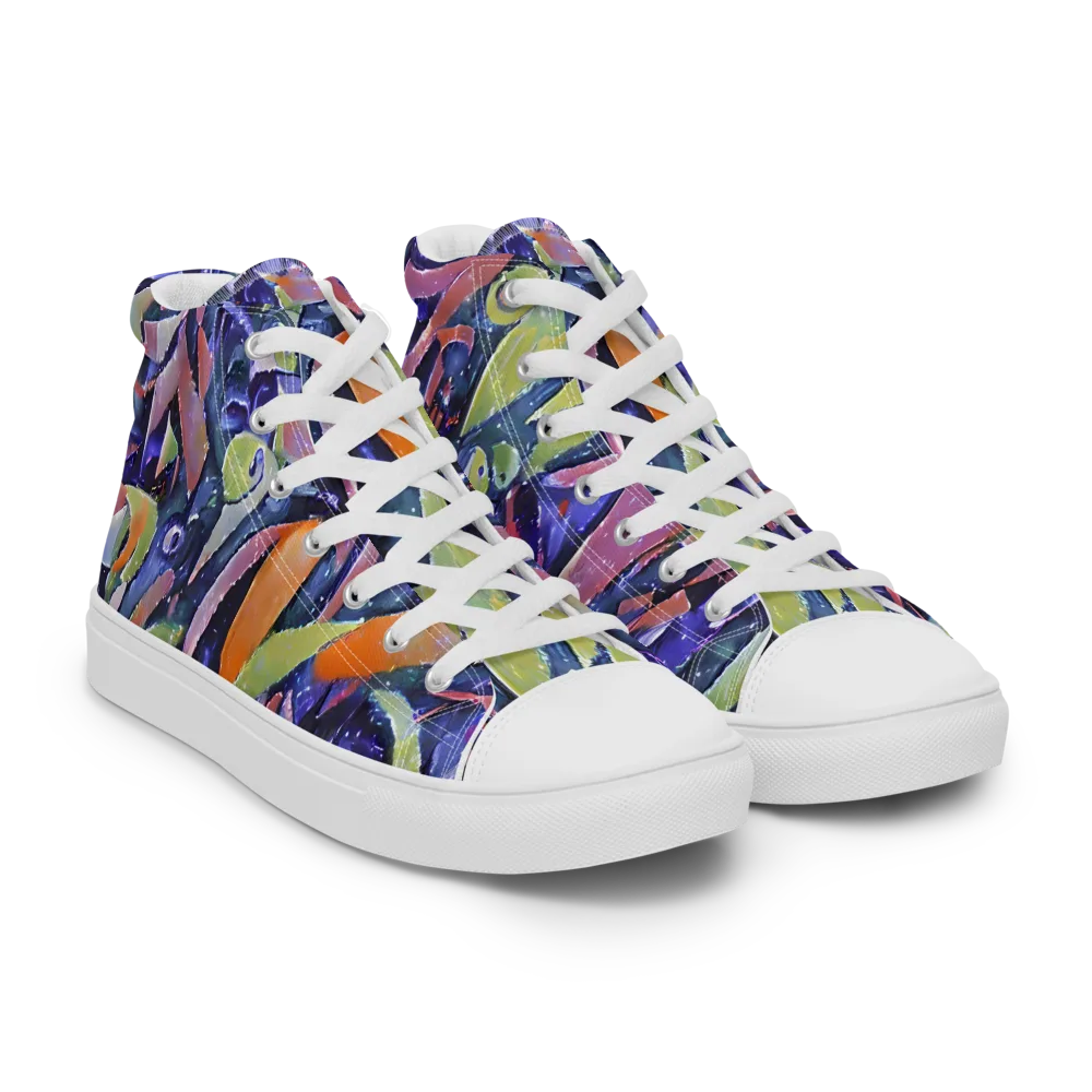 Galactic Brushwork on Men's High Top Canvas Shoes — Right Front