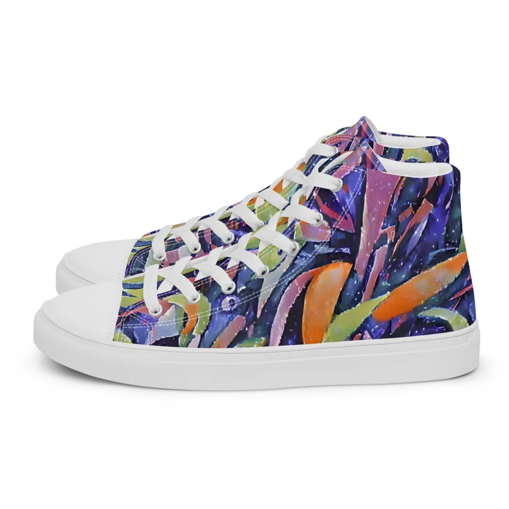 Galactic Brushwork on Men's High Top Canvas Shoes — Left