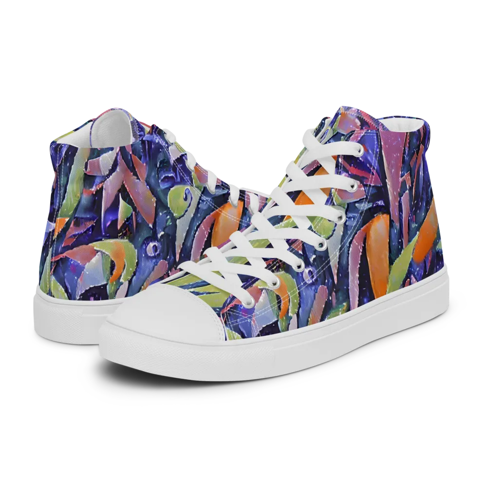 Galactic Brushwork on Men's High Top Canvas Shoes — Left