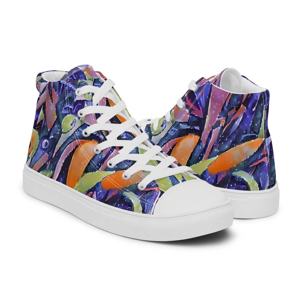 Galactic Brushwork on Men's High Top Canvas Shoes — Right