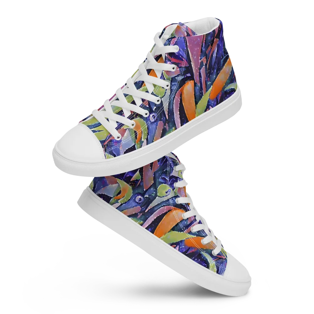 Galactic Brushwork on Men's High Top Canvas Shoes — Front