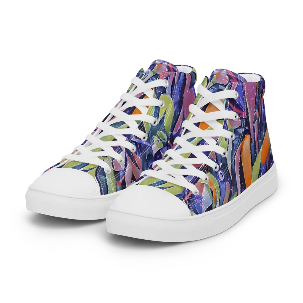 Galactic Brushwork on Women's High Top Canvas Shoes — Left Front