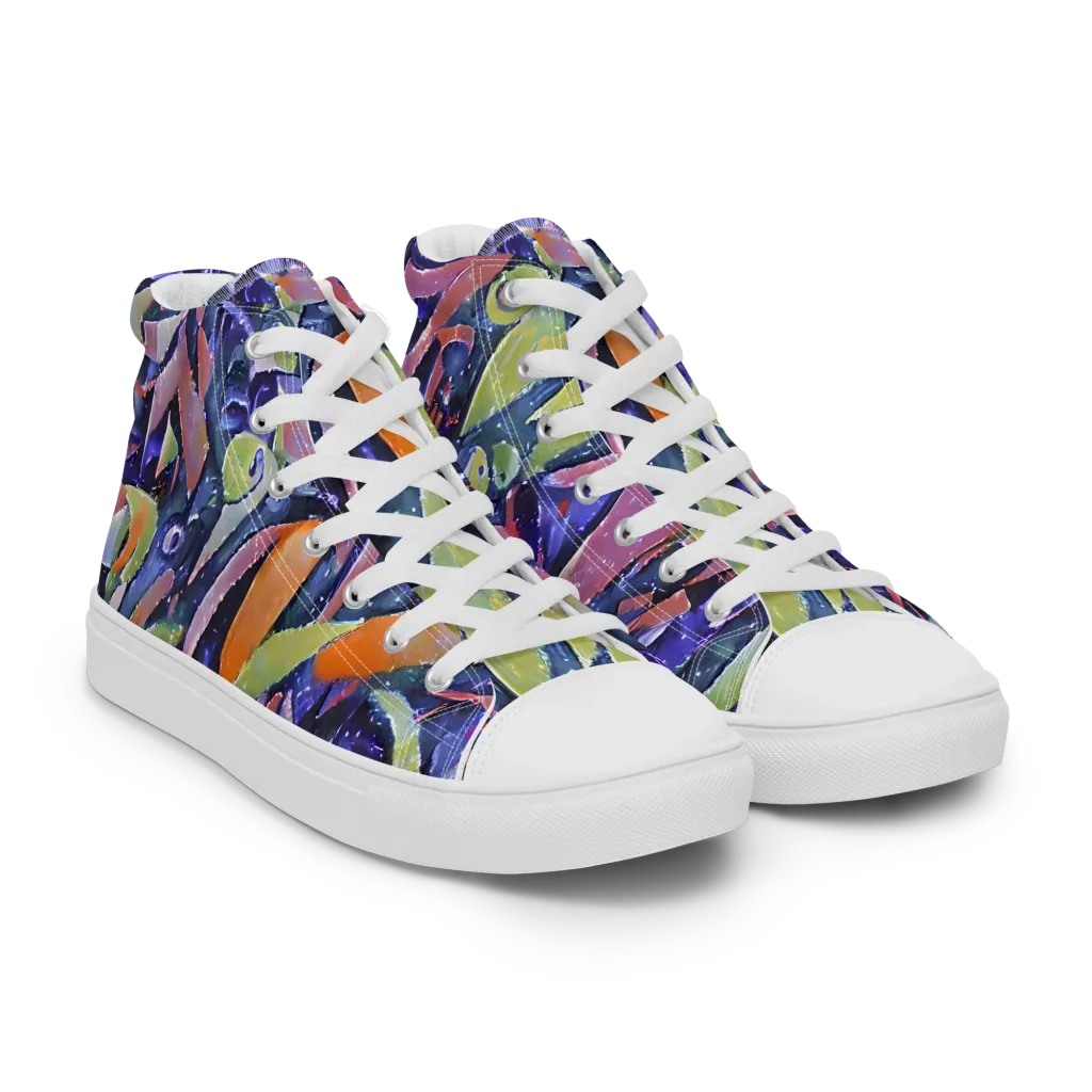 Galactic Brushwork on Women's High Top Canvas Shoes — Right Front