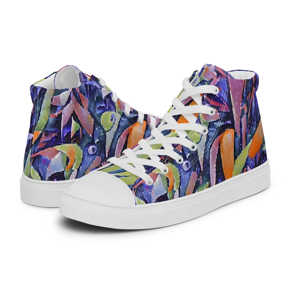 Galactic Brushwork on Women's High Top Canvas Shoes — Left