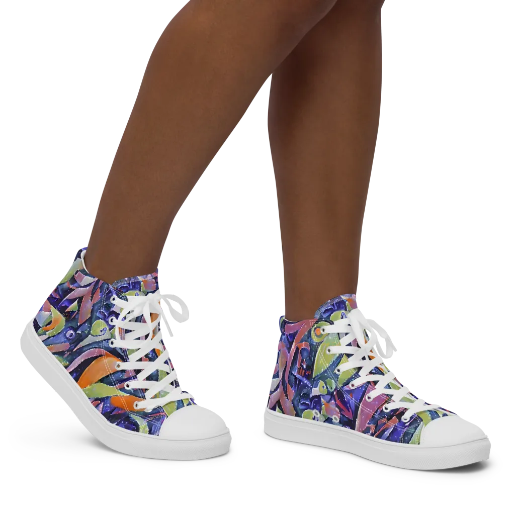 Galactic Brushwork on Women's High Top Canvas Shoes — Right