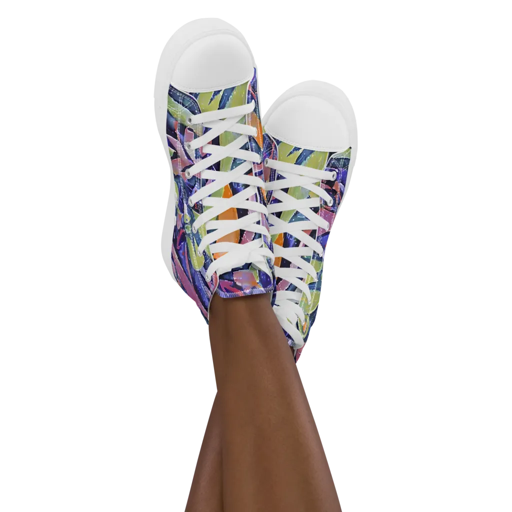 Galactic Brushwork on Women's High Top Canvas Shoes — Front