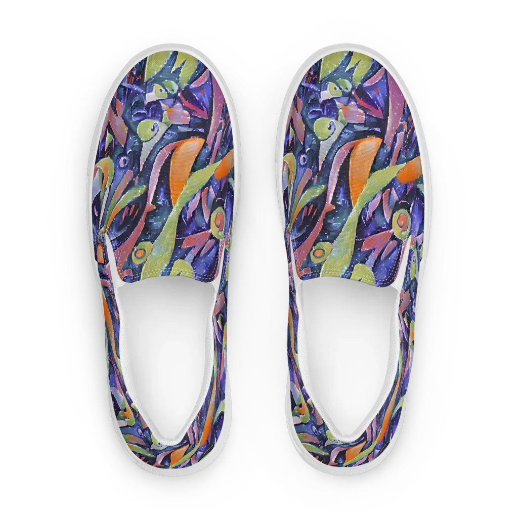 Galactic Brushwork on Women's Slip-On Canvas Shoes — Front