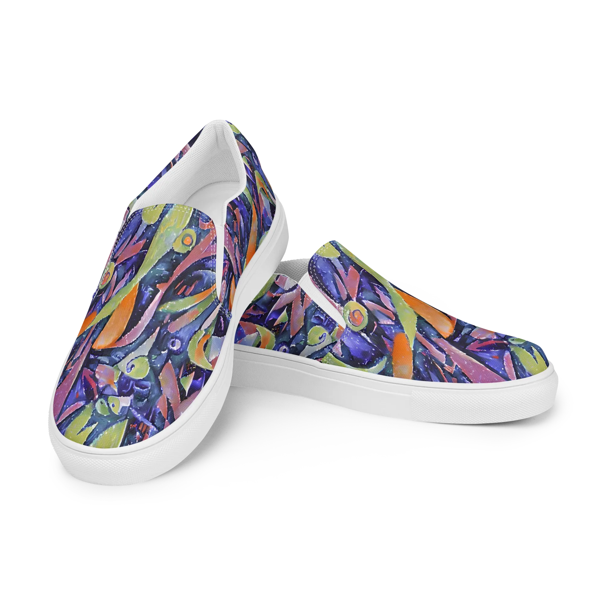 Galactic Brushwork on Women's Slip-On Canvas Shoes — Left Front