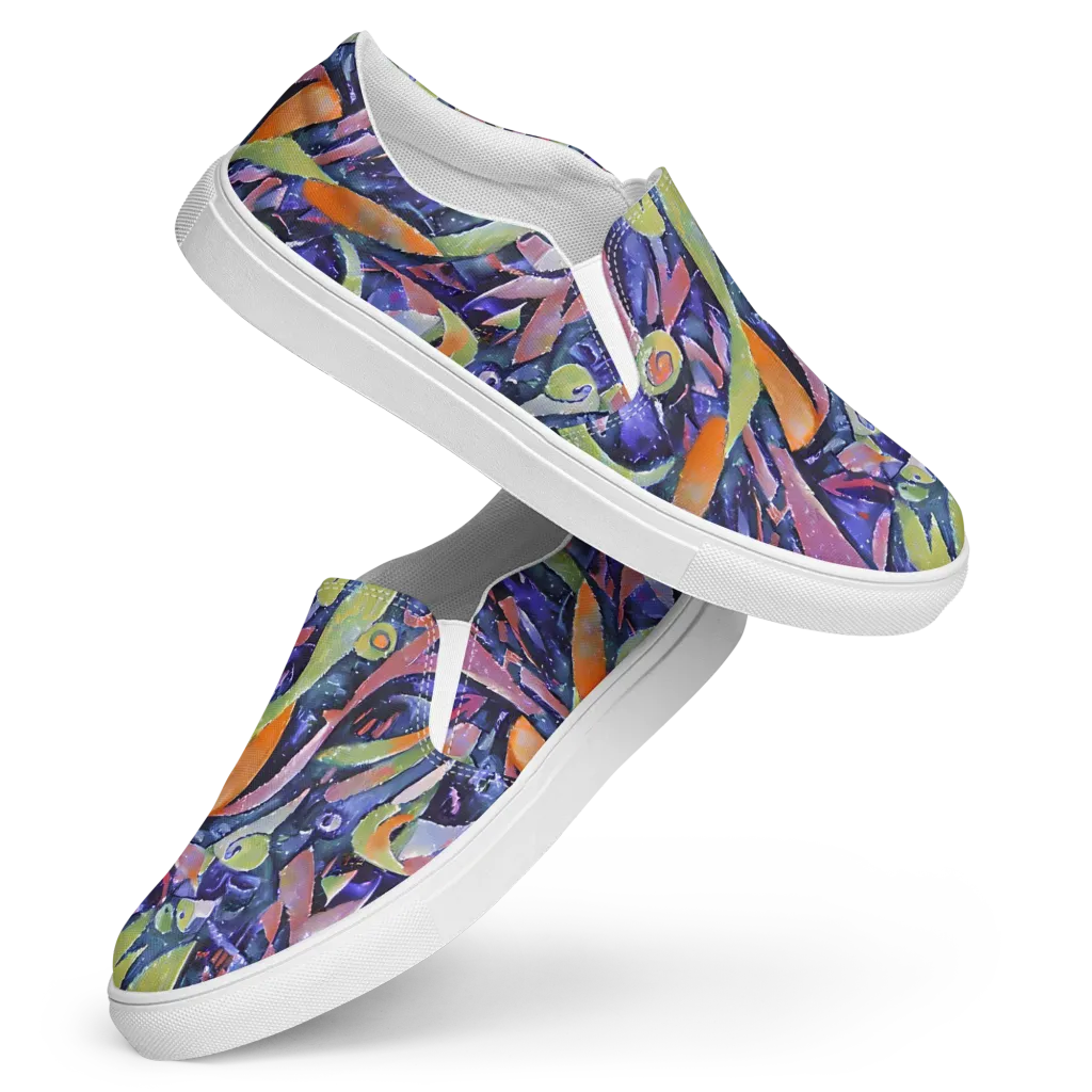 Galactic Brushwork on Women's Slip-On Canvas Shoes — Front