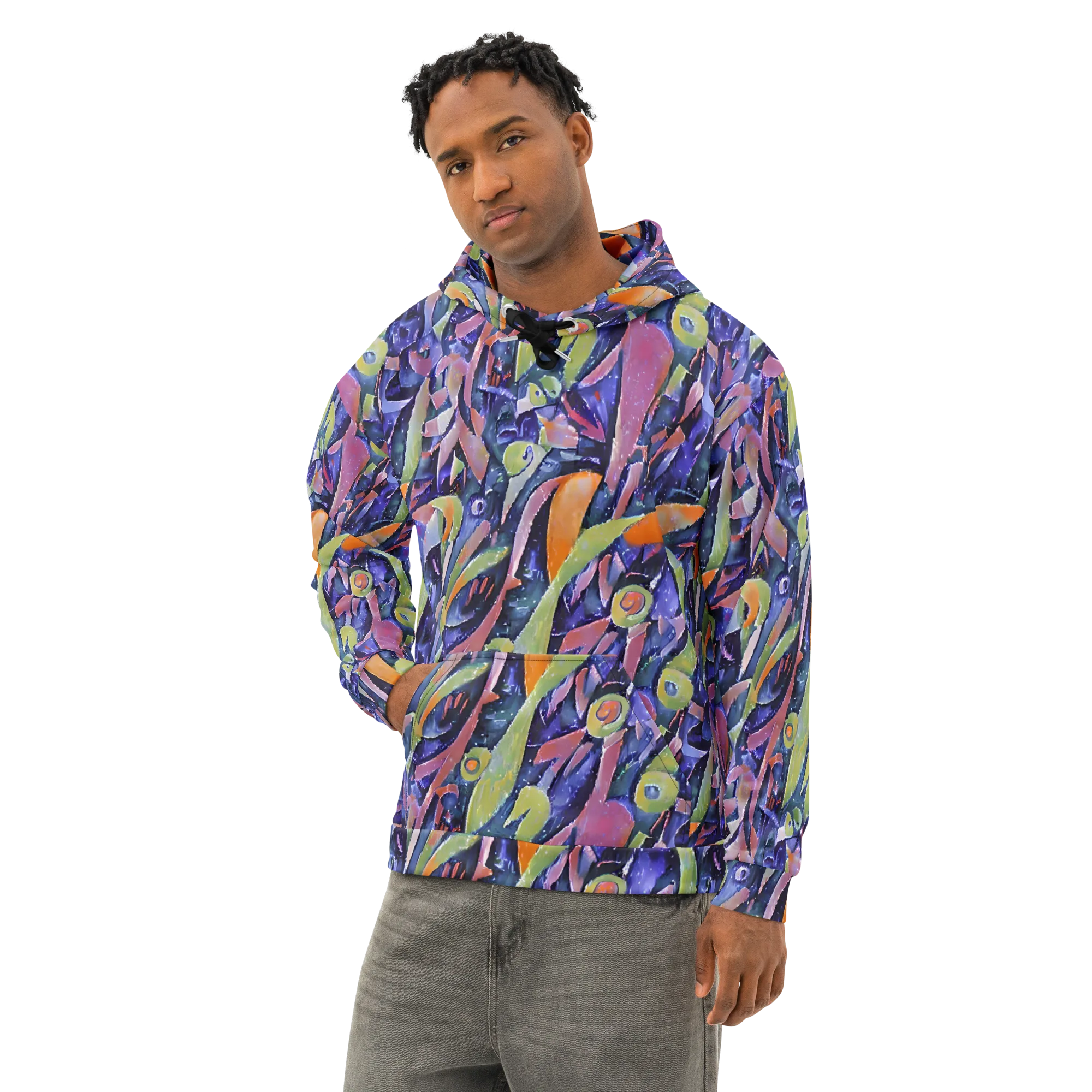 Galactic Brushwork on Cotton Hoodie — Left Front