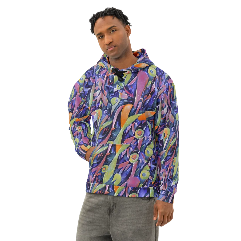 Galactic Brushwork on Cotton Hoodie — Left Front