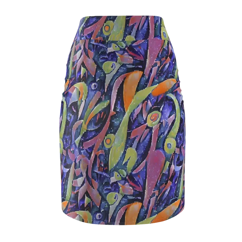 Galactic Brushwork on Pencil Skirt — Back