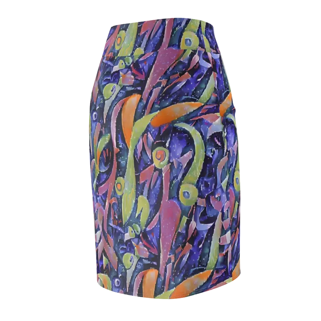 Galactic Brushwork on Pencil Skirt — Back Side