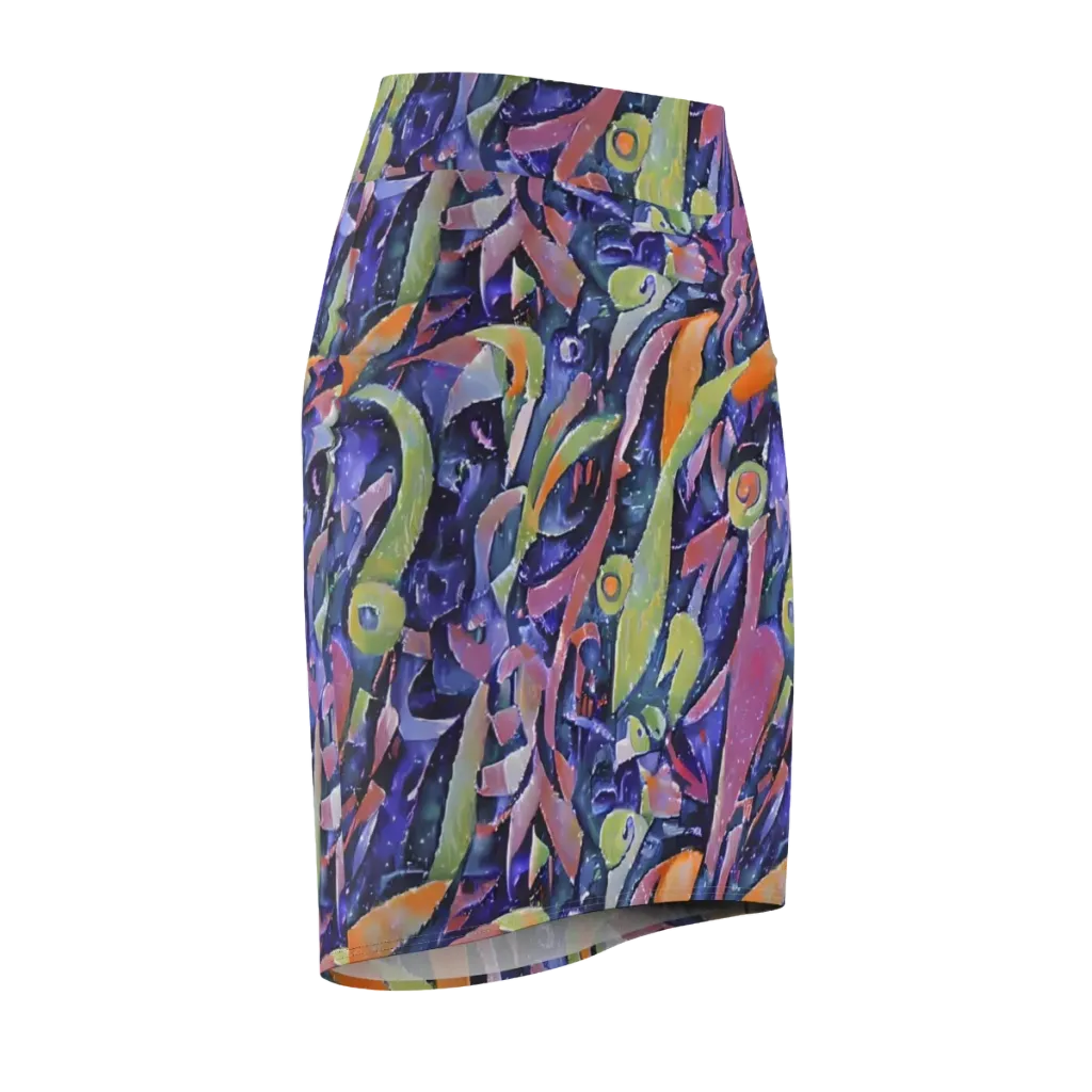Galactic Brushwork on Pencil Skirt — Front Side