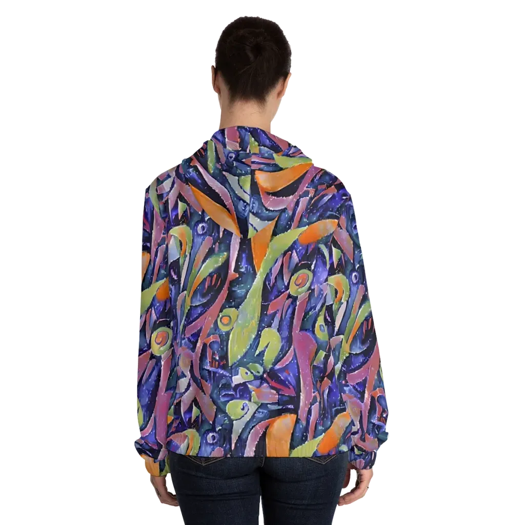 Galactic Brushwork on Women's Full-Zip Hoodie — Back On Person