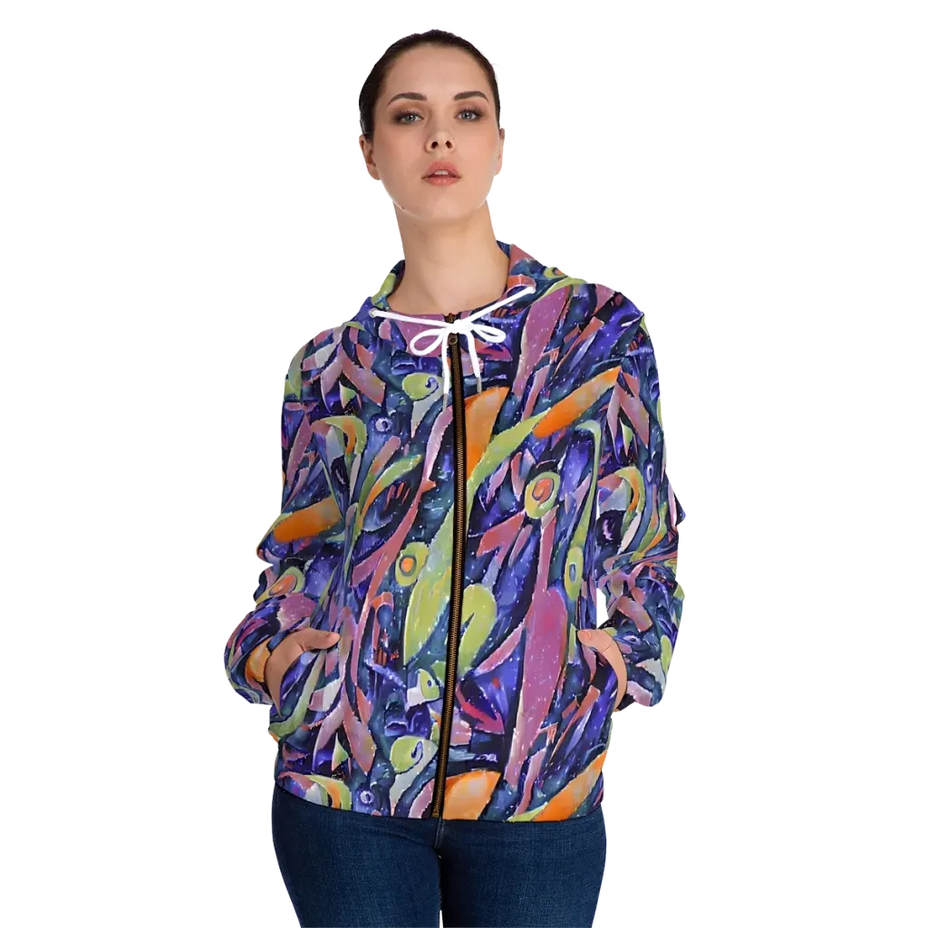 Galactic Brushwork on Women's Full-Zip Hoodie — Front On Person