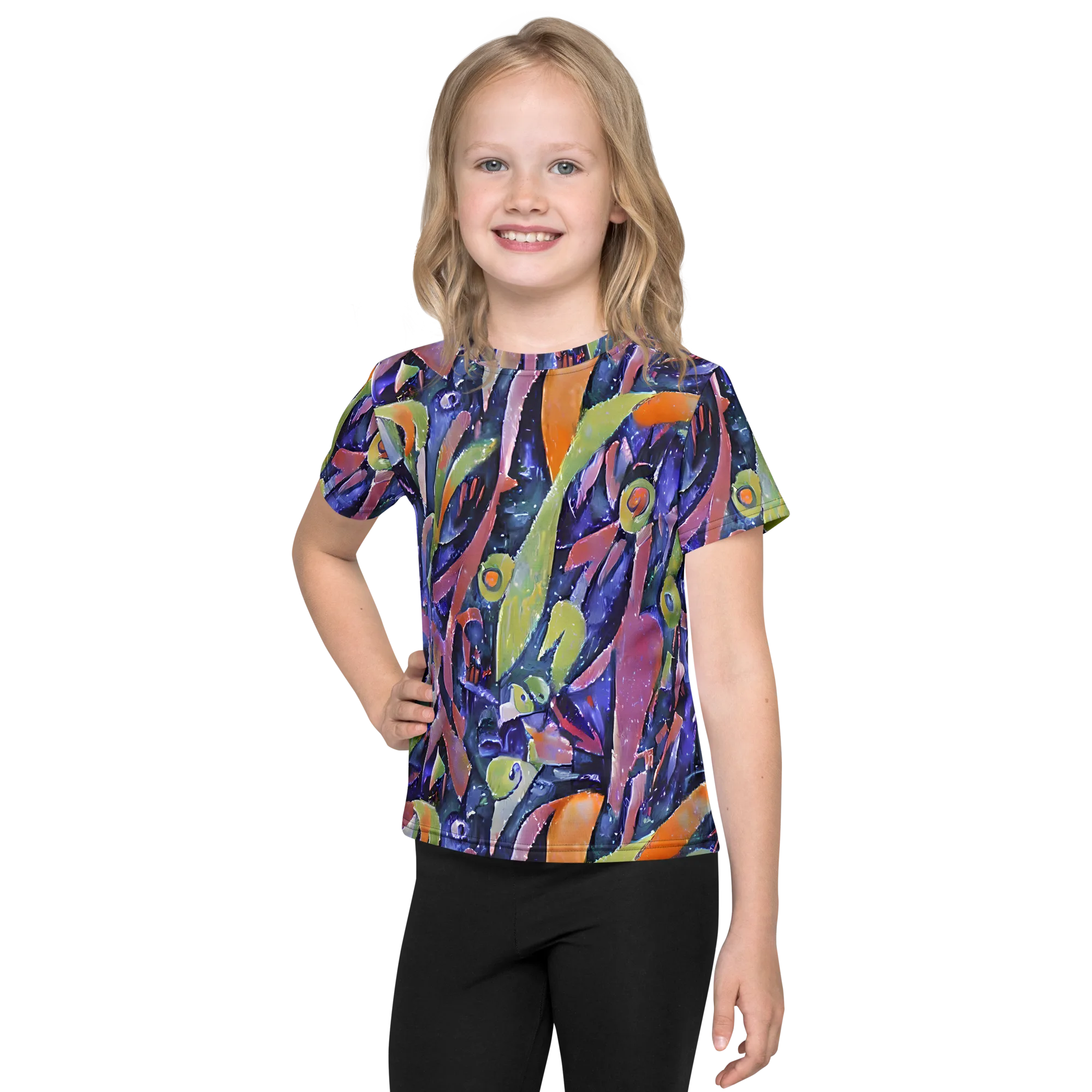 Galactic Brushwork on Kids Crew Neck T-Shirt — Front