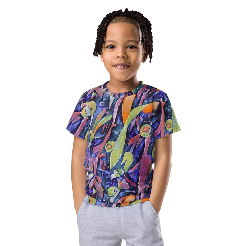 Galactic Brushwork on Kids Crew Neck T-Shirt — Front