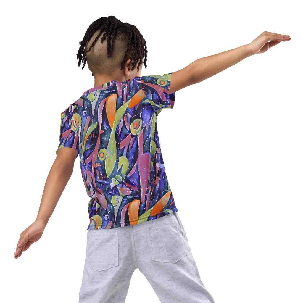 Galactic Brushwork on Kids Crew Neck T-Shirt — Back