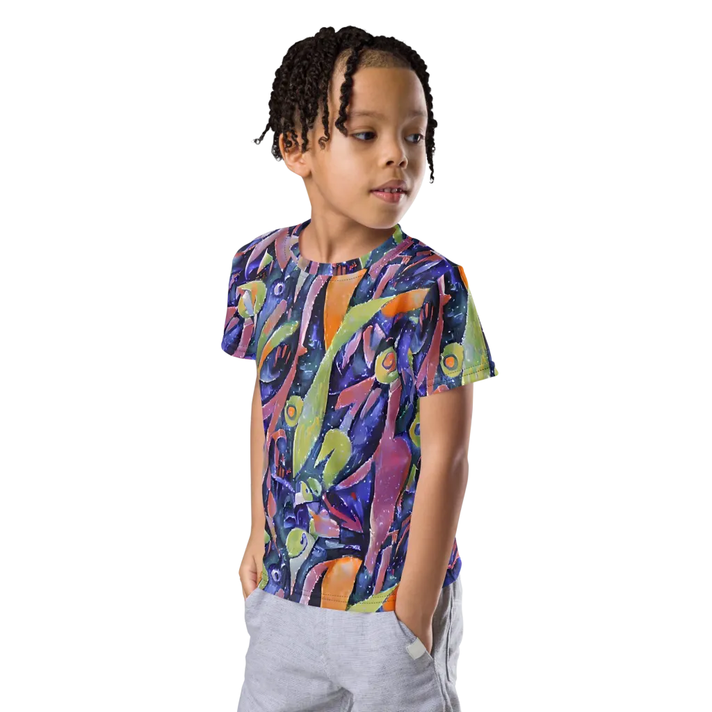 Galactic Brushwork on Kids Crew Neck T-Shirt — Left Front