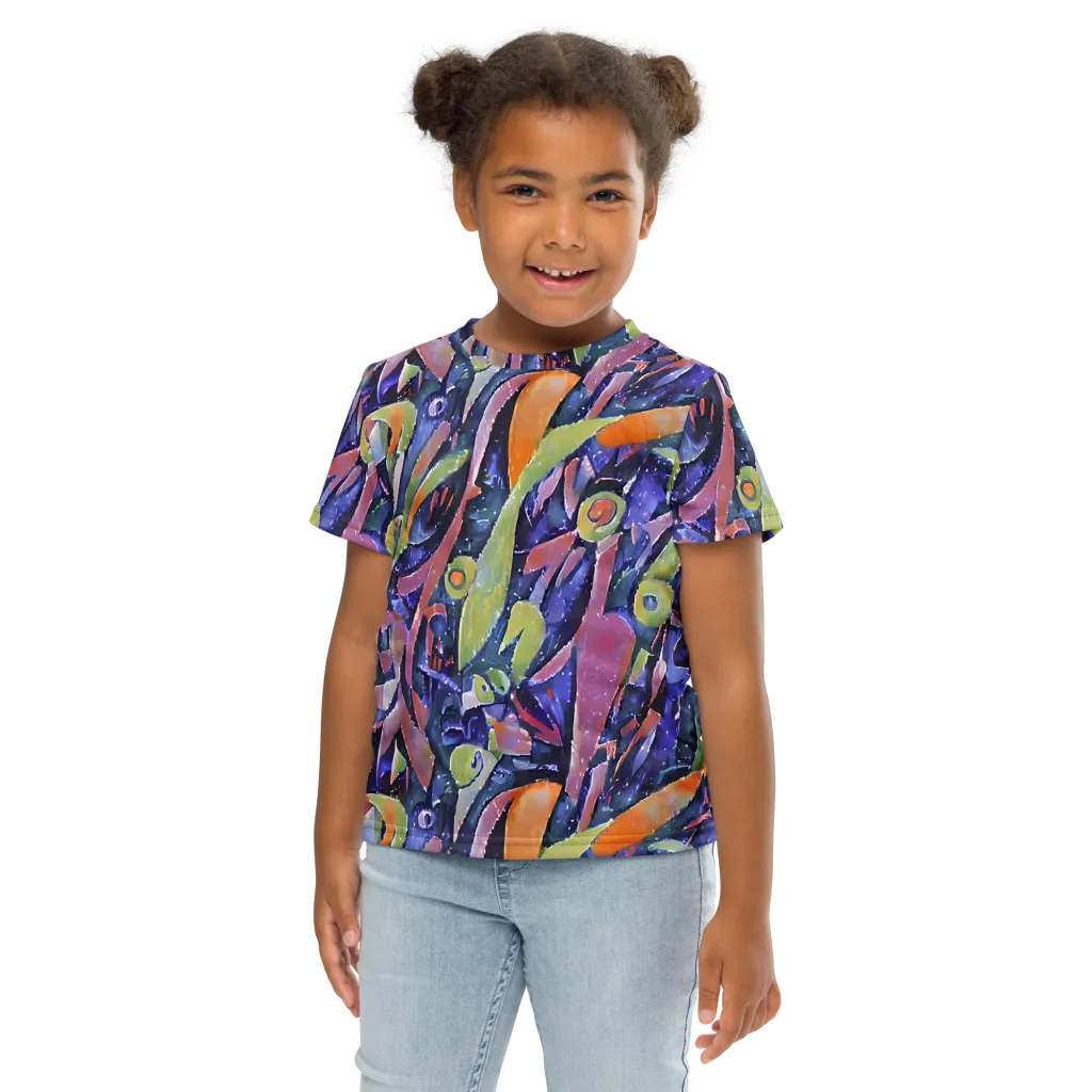Galactic Brushwork on Kids Crew Neck T-Shirt — Front