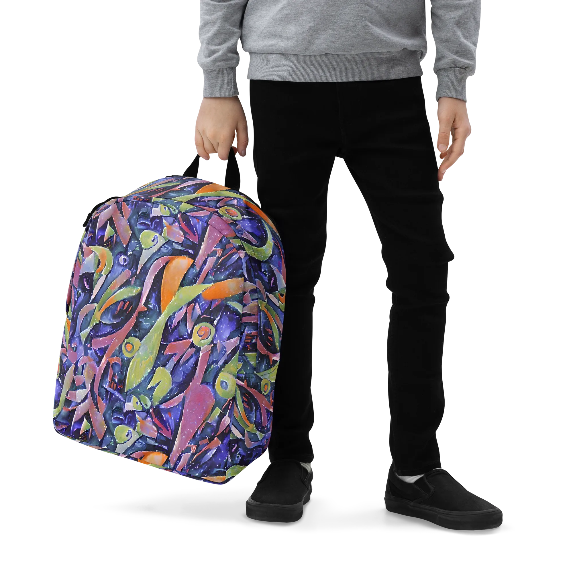 Galactic Brushwork on Minimalist Backpack — Zoomed-in