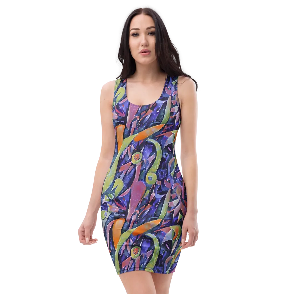 Galactic Brushwork on Bodycon Dress — Front
