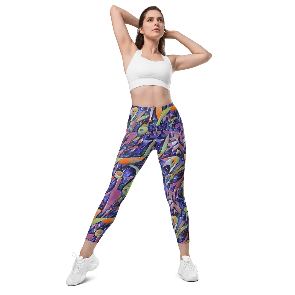 Galactic Brushwork on Leggings with Pockets — Front