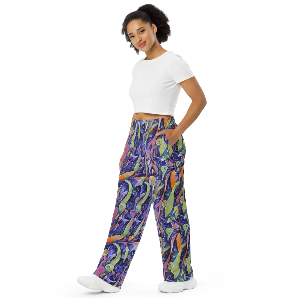 Galactic Brushwork on Wide-Leg Pants — Left Front
