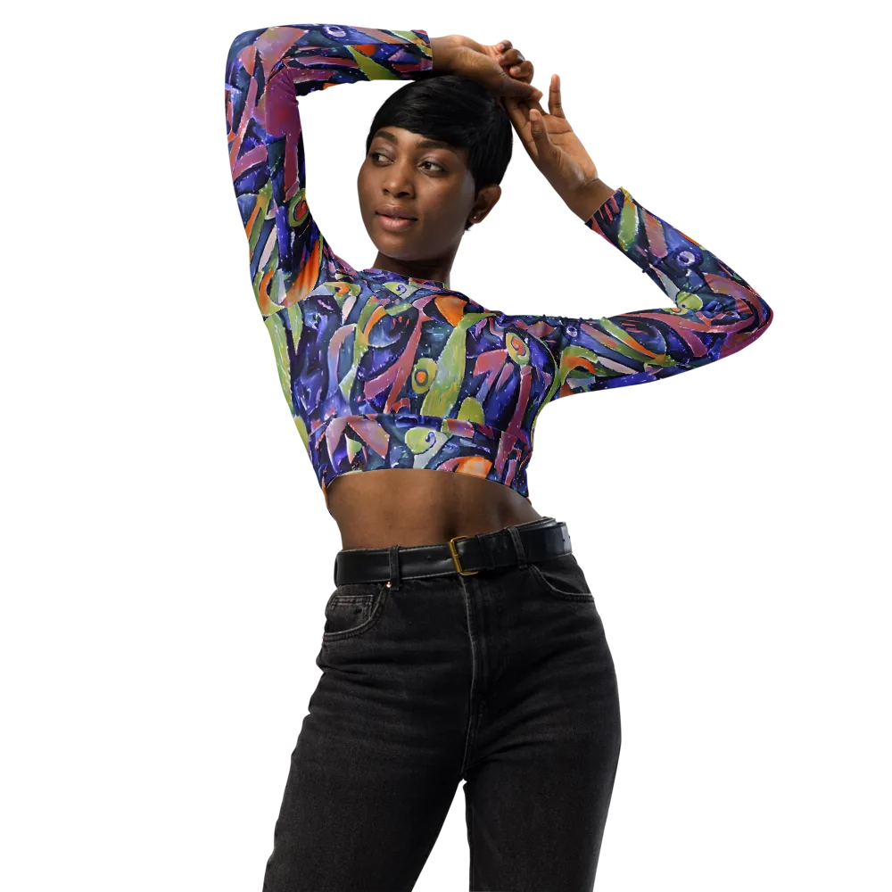 Galactic Brushwork on Long Sleeve Crop Top — Front