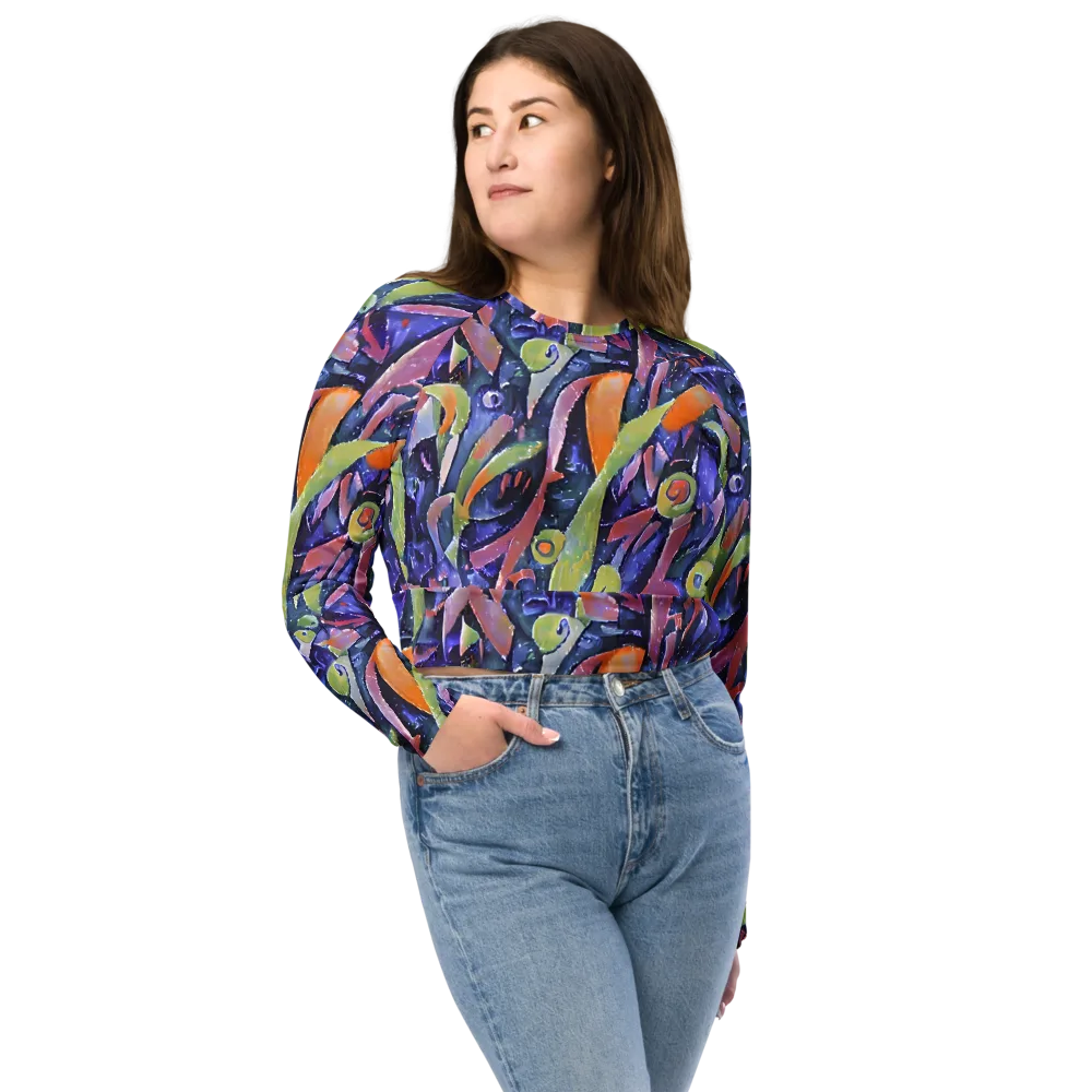 Galactic Brushwork on Long Sleeve Crop Top — Front
