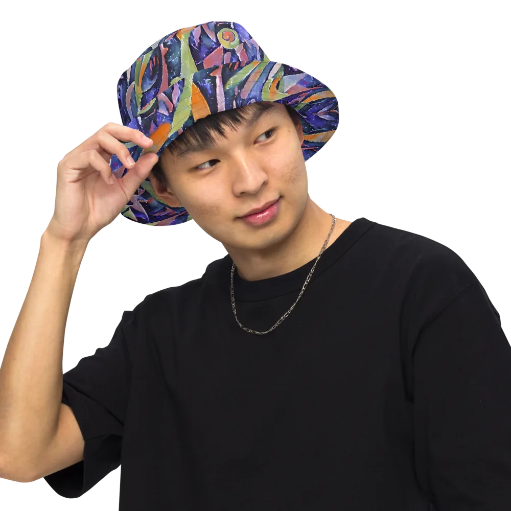 Galactic Brushwork on Reversible Bucket Hat — Front Inside