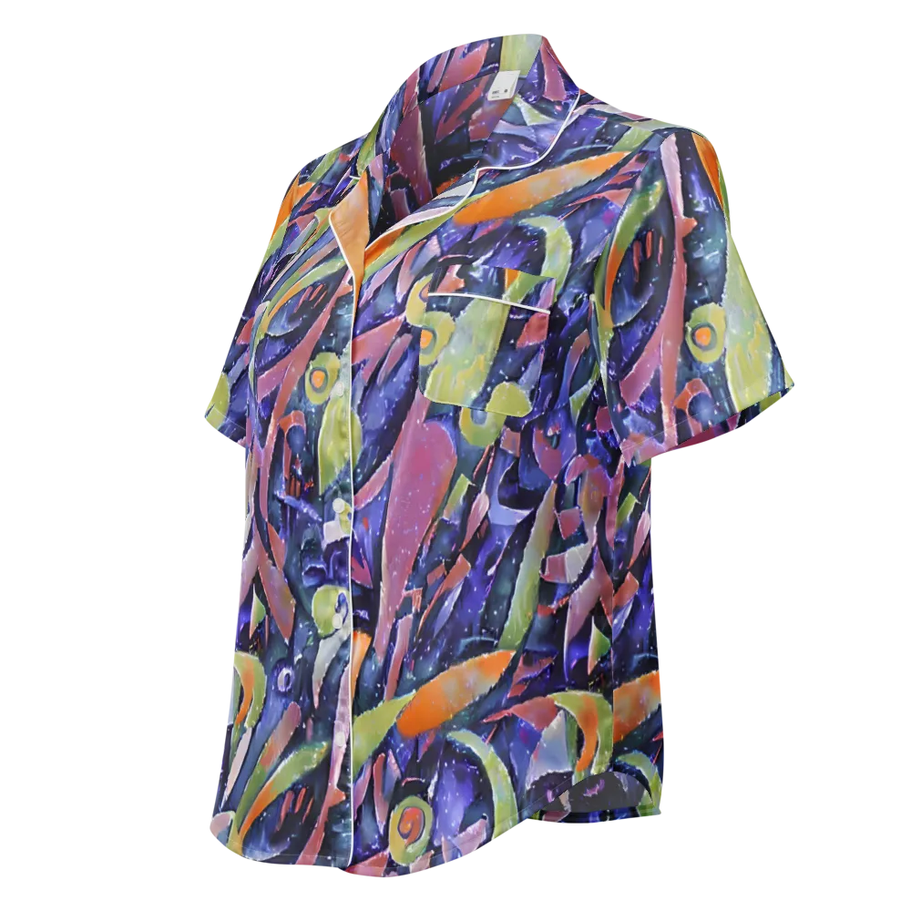Galactic Brushwork on Women's Short Sleeve Pajama Top — Left Front