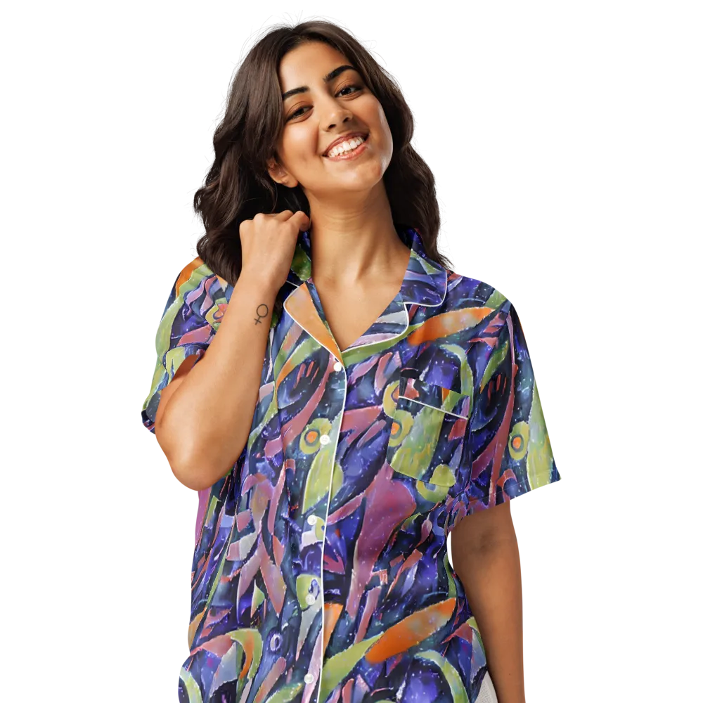 Galactic Brushwork on Women's Short Sleeve Pajama Top — Front
