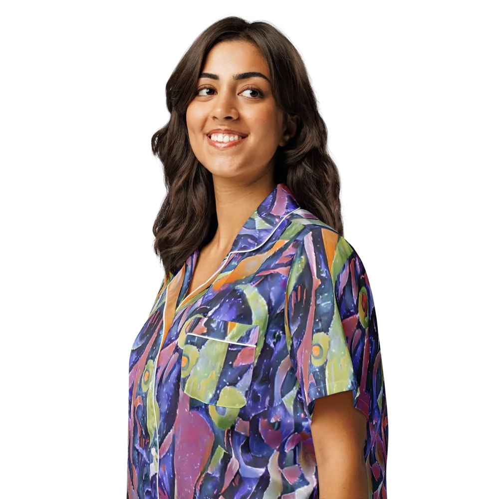 Galactic Brushwork on Women's Short Sleeve Pajama Top — Left Front
