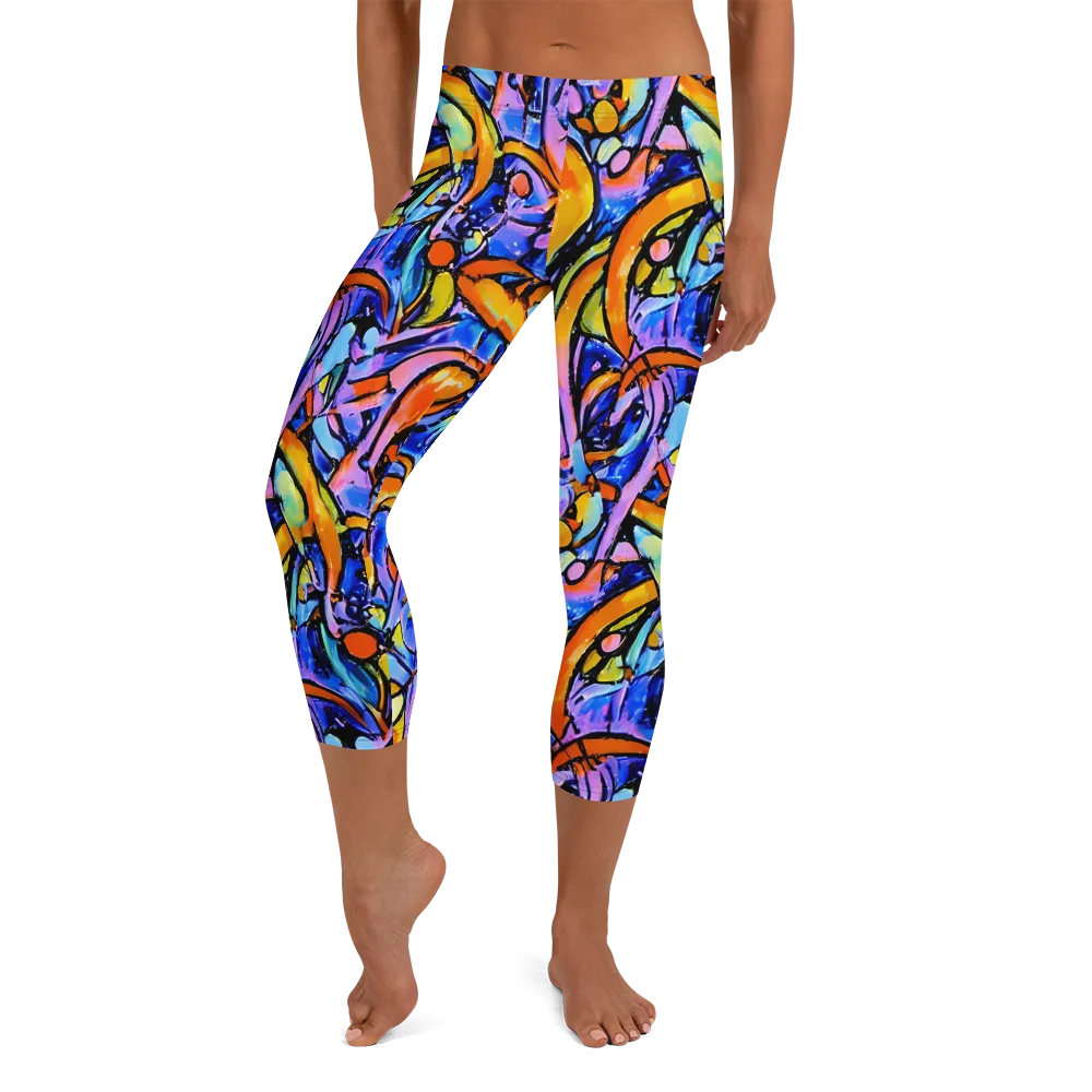 Arcade Lagoon on Capri Leggings — Front