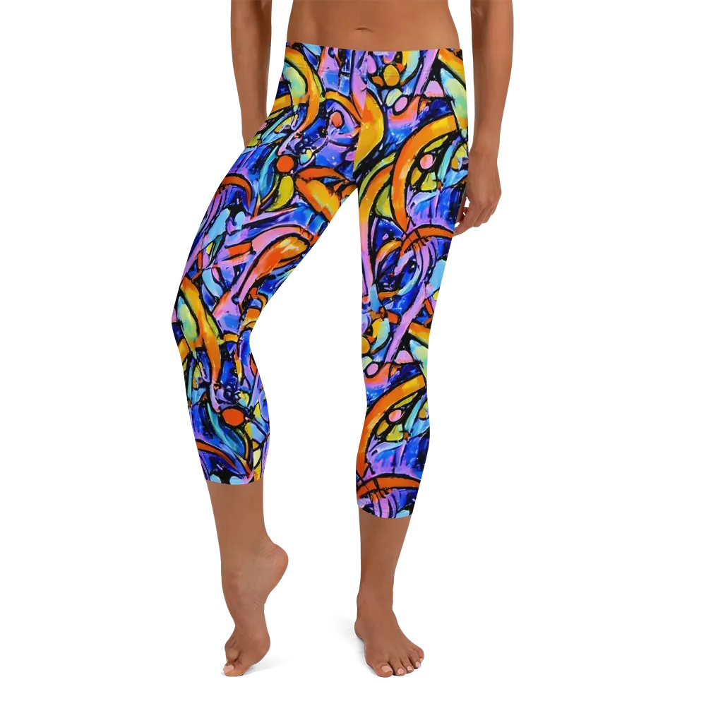 Arcade Lagoon on Capri Leggings — Front
